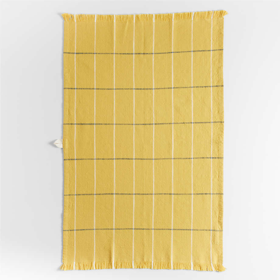 Yellow Plaid Dish Towel with Fringe