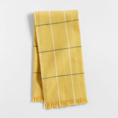 View Yellow Plaid Dish Towel with Fringe details
