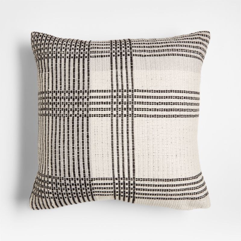 Ink Black 20"x20" Plaid Outdoor Throw Pillow - image 0 of 6