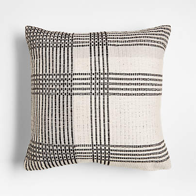 Ink Black 20"x20" Plaid Outdoor Throw Pillow