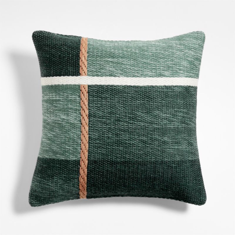 Plaid Kilim 20"x20" Pine Green Throw Pillow with Feather Insert - image 0 of 6