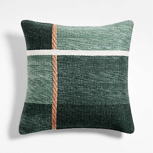 Plaid Kilim 20"x20" Pine Green Throw Pillow with Feather Insert