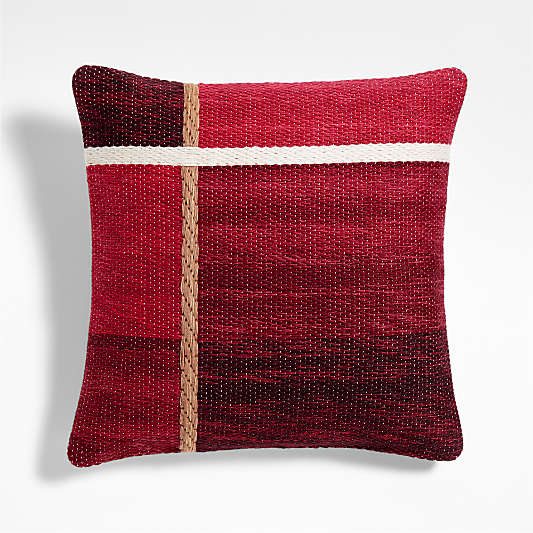 Plaid Kilim 20"x20" Luminous Red Throw Pillow