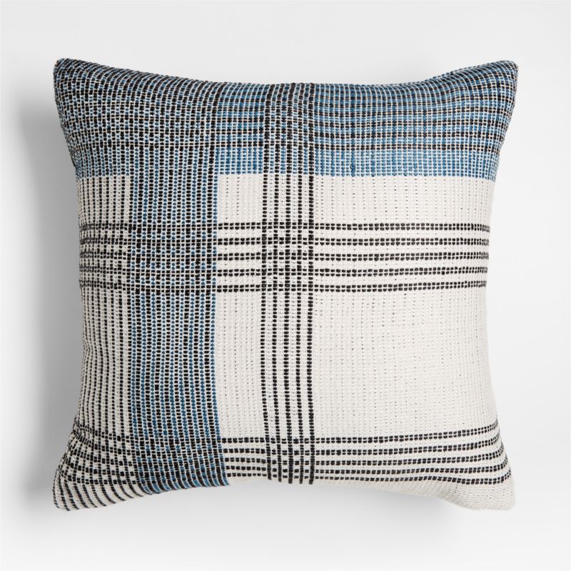 Sapphire Teal Blue 20"x20" Plaid Outdoor Throw Pillow - image 0 of 4