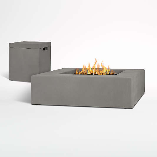 Plateau Low Square Outdoor Fire Pit Table and Square Propane Tank Cover Set