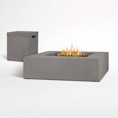 Plateau Low Square Outdoor Patio Fire Table And Square Propane Tank Cover Set Crate And Barrel