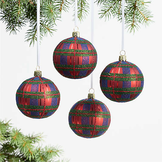 European Plaid Ball Christmas Tree Ornament, Set of 4