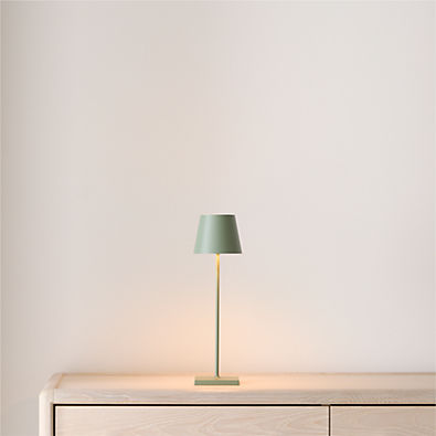 View Poldina Pro Sage Green Metal Table Lamp by Zafferano America 15" details