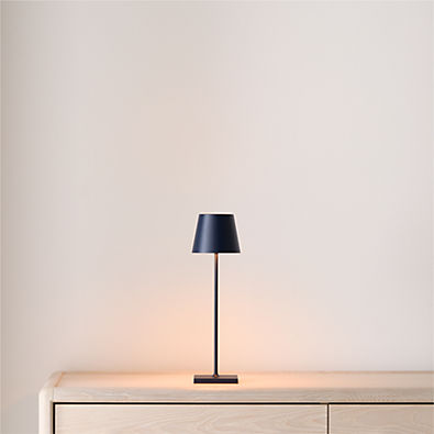 View Poldina Pro Steel Blue Metal Table Lamp by Zafferano America 15" details