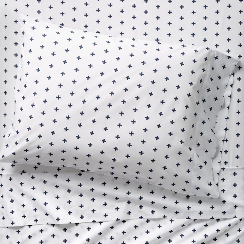 Kids Organic Indigo Plus Sign Twin Sheet Set