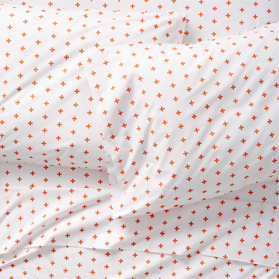 Kids Organic Orange Plus Sign Queen Sheet Set