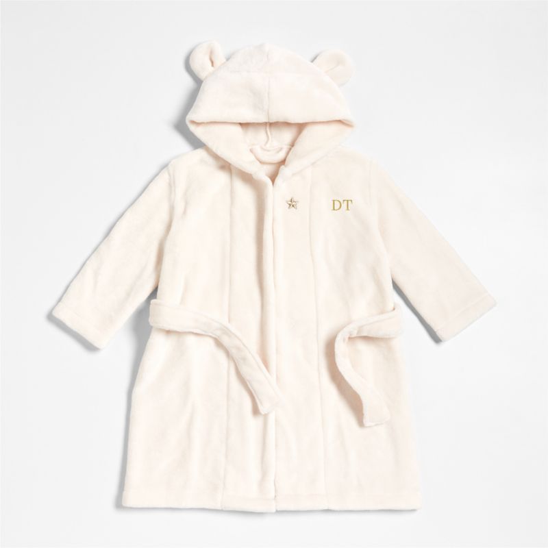 Small Cream Plush Hooded Kids Bath Robe - image 3 of 6