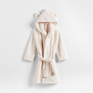 View Small Cream Plush Hooded Kids Bath Robe details