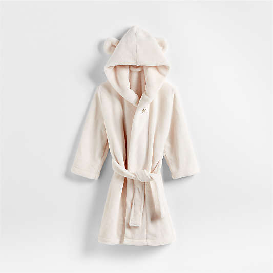 Small Cream Plush Hooded Kids Bath Robe