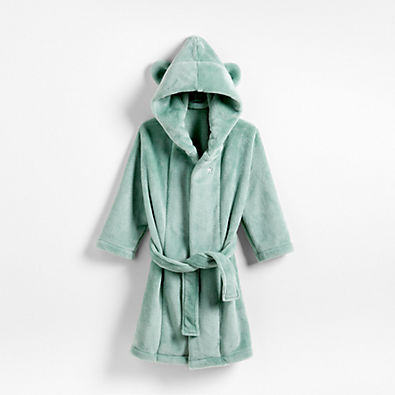 View Medium Green Plush Hooded Kids Bath Robe details