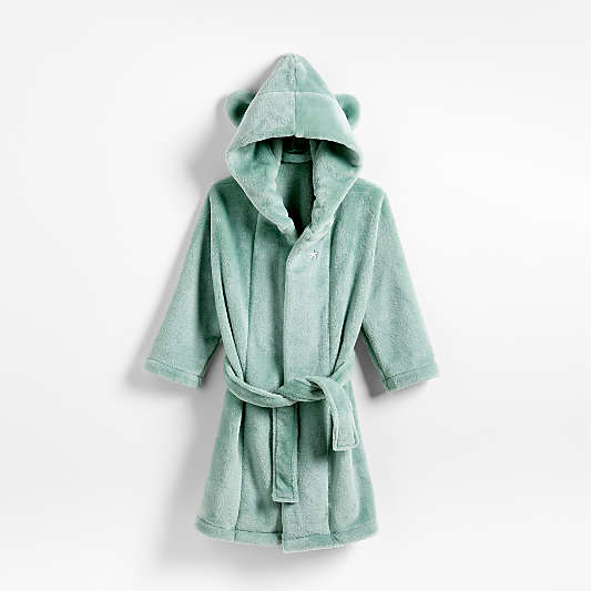 Small Green Plush Hooded Kids Bath Robe