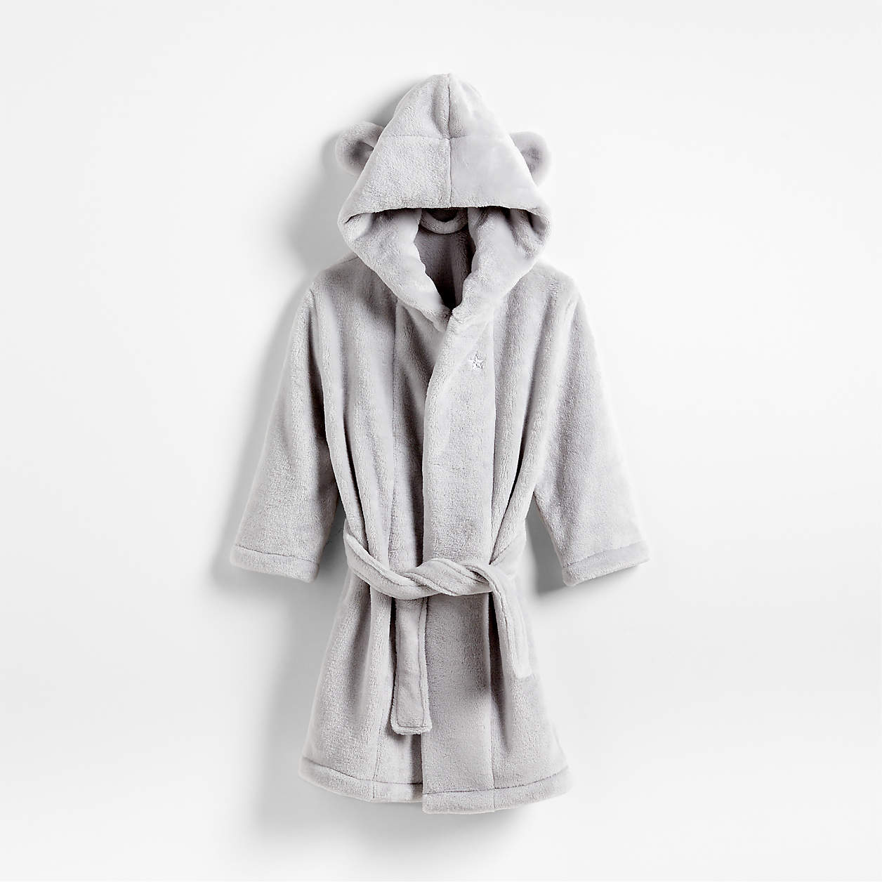Medium Grey Plush Hooded Kids Personalized Bath Robe + Reviews Crate