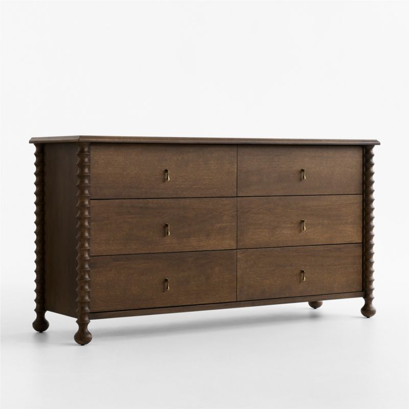 Pembroke 64" Deep Brown Oak Wood 6-Drawer Dresser - image 1 of 5