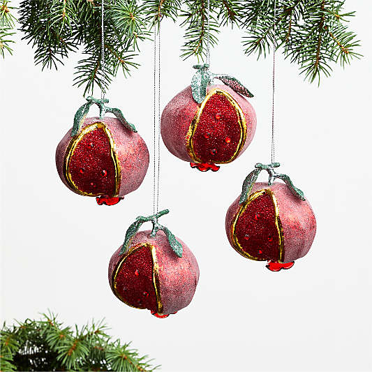 Sugared Pomegranate Glass Christmas Tree Ornament, Set of 4
