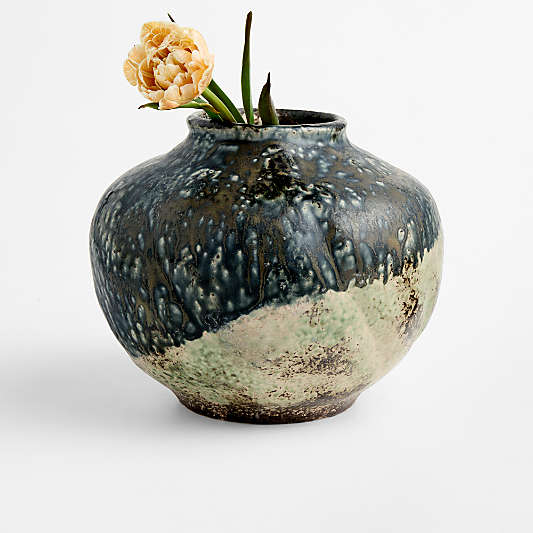 Pompeii Blue Ceramic Vase 7.5"