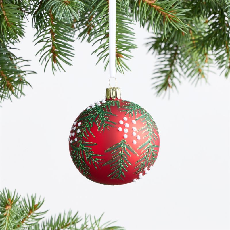 European Pine Bough Red Ball Christmas Tree Ornament, Set of 4 - image 1 of 4