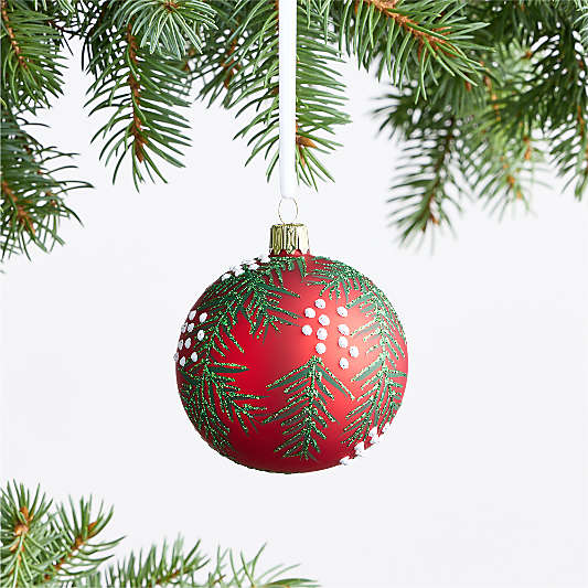 European Pine Bough Red Ball Christmas Tree Ornament
