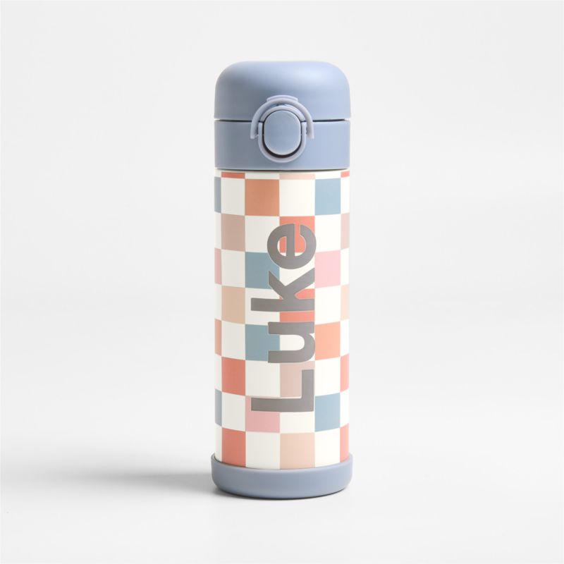 Pink and Blue Checkerboard Insulated Stainless Steel Kids Water Bottle with Straw and Leak-Proof Lid - image 0 of 9