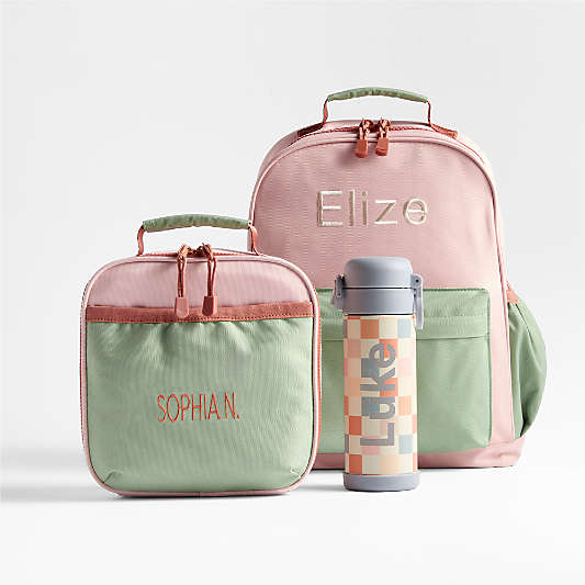 Pink and Mint Green Colorblock Kids Backpack Bundle