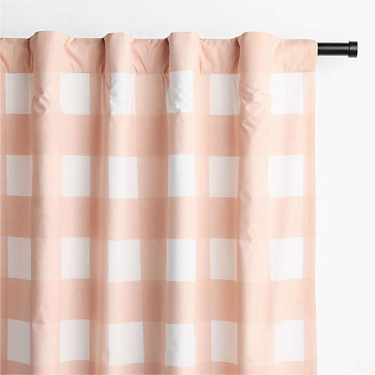 Pink Tint Buffalo Check Cotton Blackout Window Curtain Panel