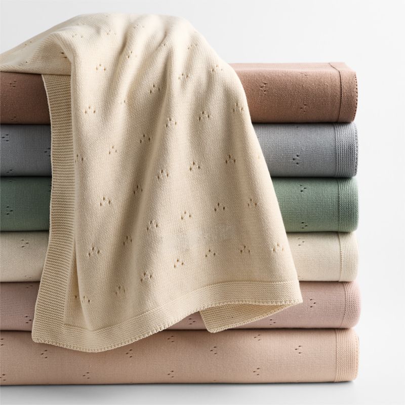 Pointelle Natural Undyed Flecked Organic Cotton Baby Stroller Blanket - image 1 of 6