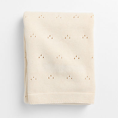 View Pointelle Natural Undyed Flecked Organic Cotton Baby Stroller Blanket details