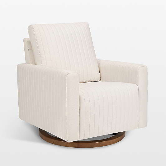 Babyletto Poe Cream Chenille Nursery Swivel Glider with Dark Wood Base