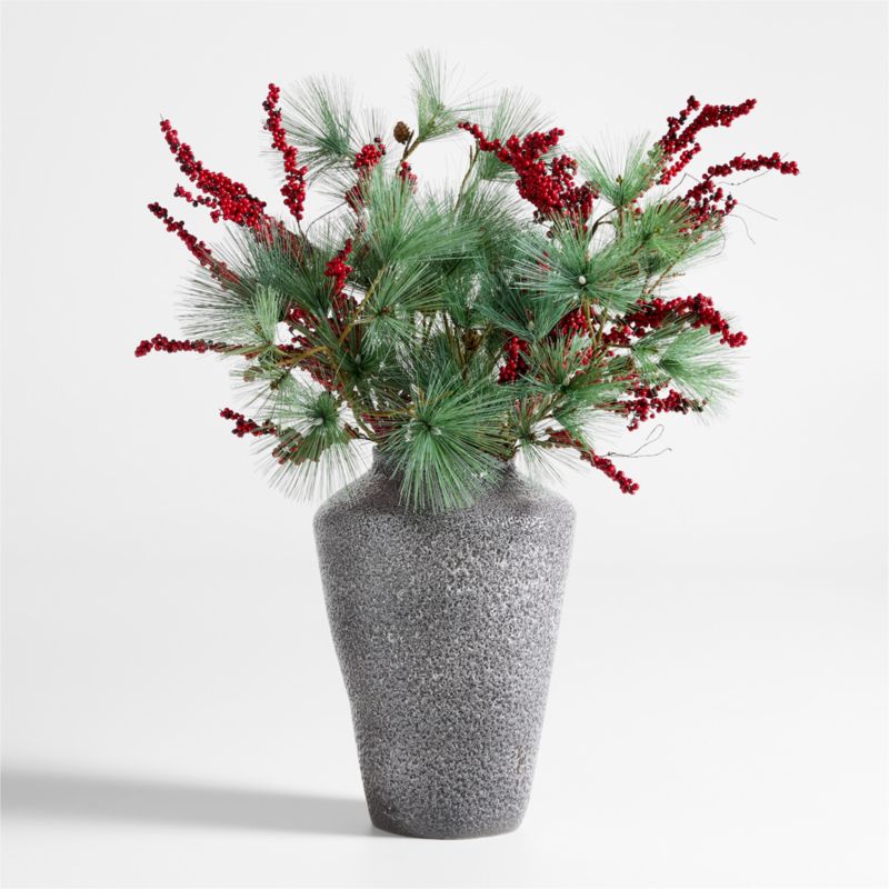 Needle Pine Stem & Mini Red Berry Arrangement in Poe Black Volcanic Vase - image 0 of 2