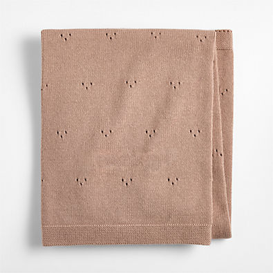 View Pointelle Knit Almond Brown Organic Cotton Baby Stroller Blanket details