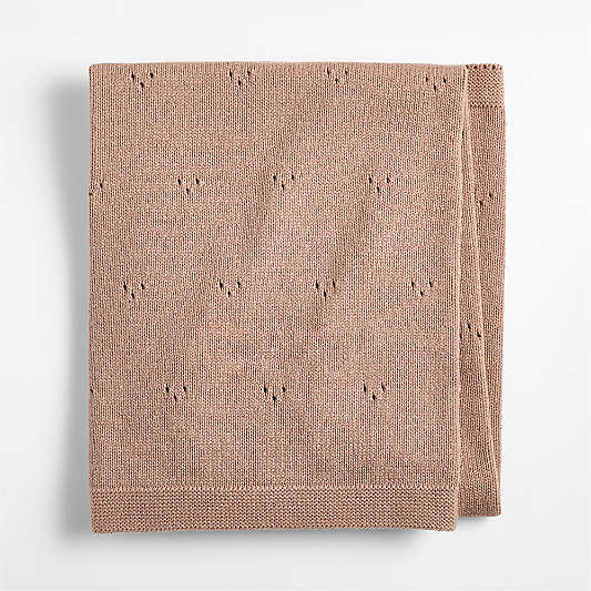 Pointelle Knit Almond Brown Organic Cotton Baby Stroller Blanket