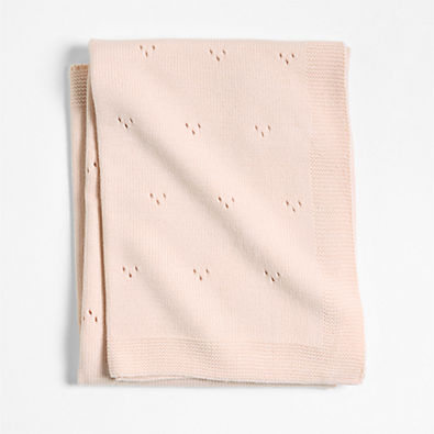 View Pointelle Knit Elegant Pink Baby Stroller Blanket details