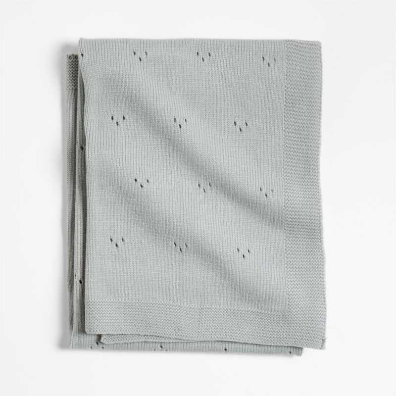 Pointelle Knit Mist Blue Baby Stroller Blanket - image 0 of 5