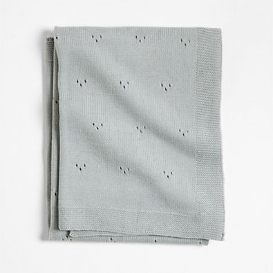 View Pointelle Knit Mist Blue Baby Stroller Blanket details