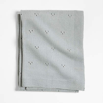 Pointelle Knit Mist Blue Baby Stroller Blanket