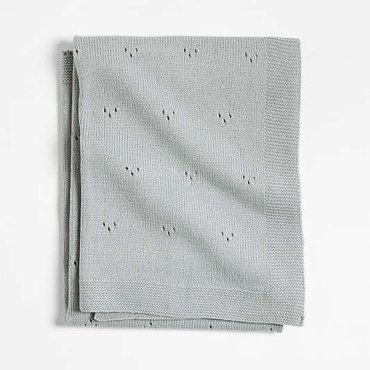 Pointelle Knit Mist Blue Baby Stroller Blanket