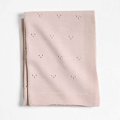View Pointelle Knit Mauve Rose Organic Cotton Baby Stroller Blanket details