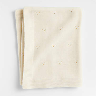 Pointelle Knit Pampas Ivory Baby Stroller Blanket