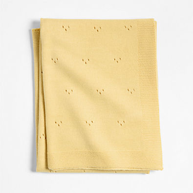 View Pointelle Knit Straw Yellow Baby Stroller Blanket details
