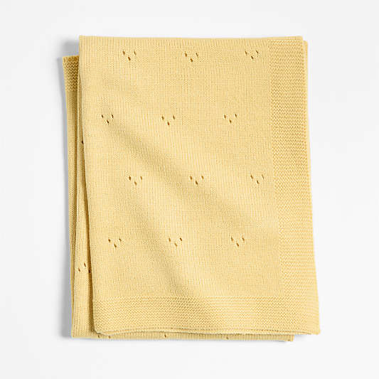 Pointelle Knit Straw Yellow Baby Stroller Blanket