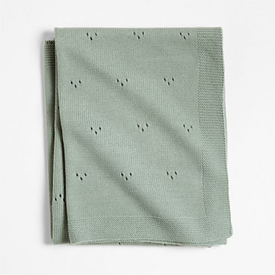 View Pointelle Knit Verte Green Baby Stroller Blanket details