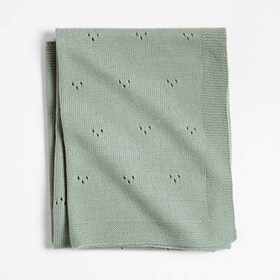 Pointelle Knit Verte Green Baby Stroller Blanket