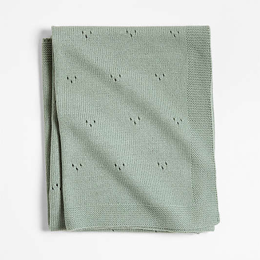 Pointelle Knit Verte Green Baby Stroller Blanket