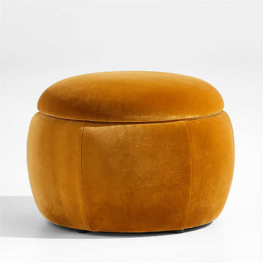 Pollie Marigold Velvet Round Storage Nursery Ottoman