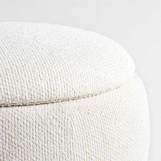 Pollie White Snow Boucle Round Storage Nursery Ottoman