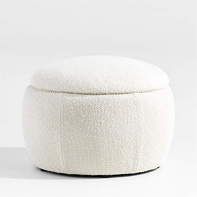 Pollie White Snow Boucle Round Storage Nursery Ottoman